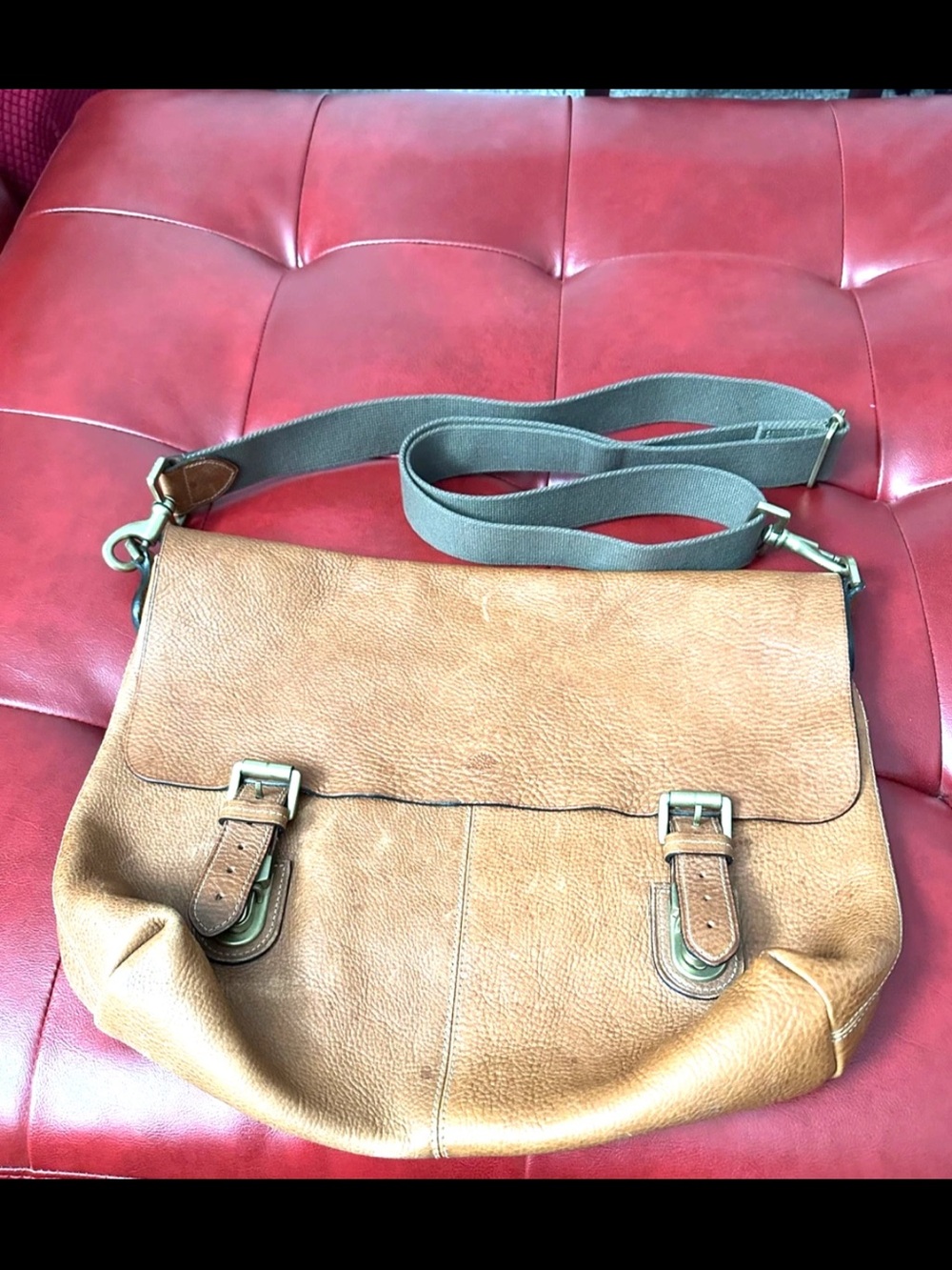 Mulberry Tan Leather Shoulder Bag with Gray Strap